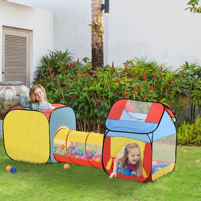HOMCOM Toddler Polyester 3 in 1 Pop Up House Tent Play Tunnel Multi-Colour