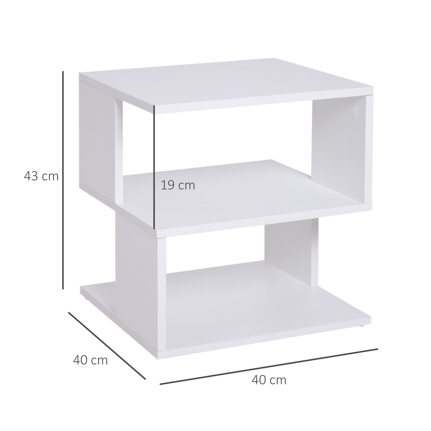 HOMCOM Modern Square 2 Tier Wood Coffee Side Table Storage Shelf Rack Living Room White