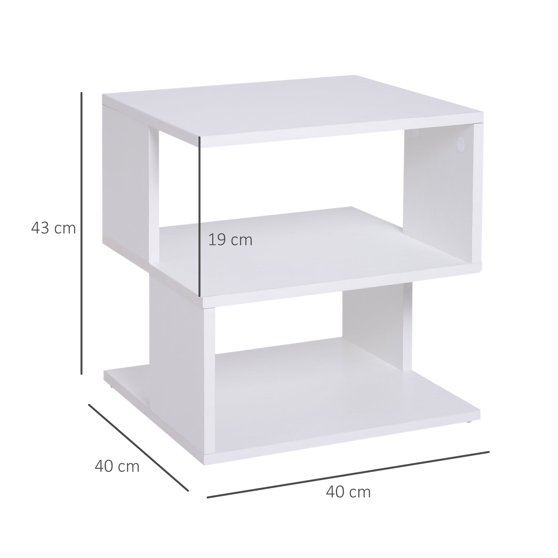 HOMCOM Modern Square 2 Tier Wood Coffee Side Table Storage Shelf Rack Living Room White