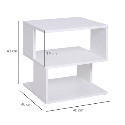 HOMCOM Modern Square 2 Tier Wood Coffee Side Table Storage Shelf Rack Living Room White