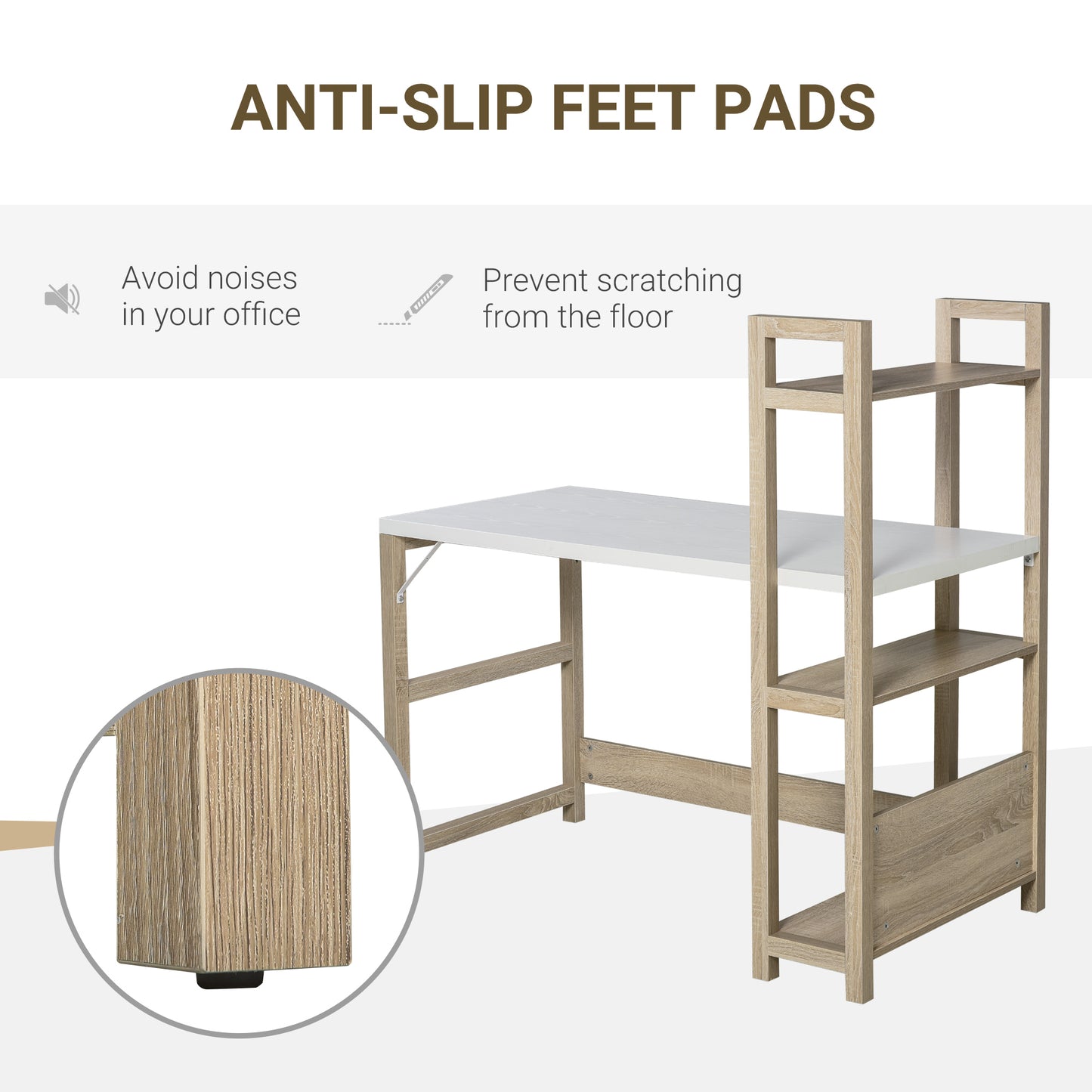 HOMCOM Computer Desk with shelves Office Desk Workstation?Writing Desk Computer PC Laptop Table Workstation, White Wood Grain