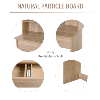 HOMCOM Particle Board Glass Mirror Dressing Table w/ Shelves Oak Tone