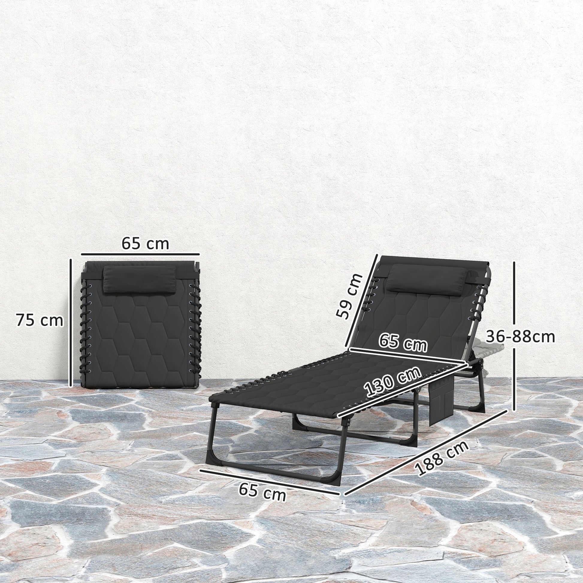 Outsunny Set of Two Sun Loungers, with Five-Position Reclining Backs - Black