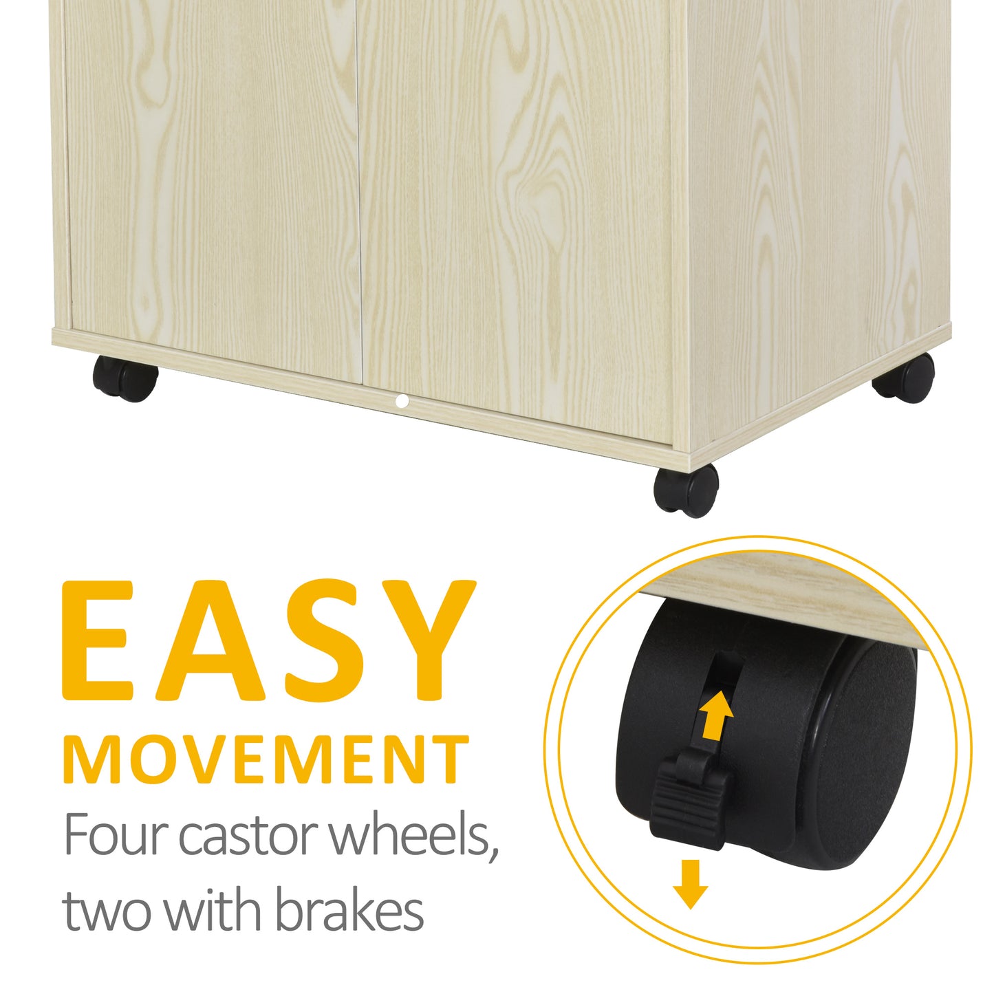 HOMCOM Microwave Stand, Modern Kitchen Storage Unit, Trolley Cart Sideboard w/ Cabinet, Locking Wheels, Shelf for Living Room, Dining Room -Oak Tone