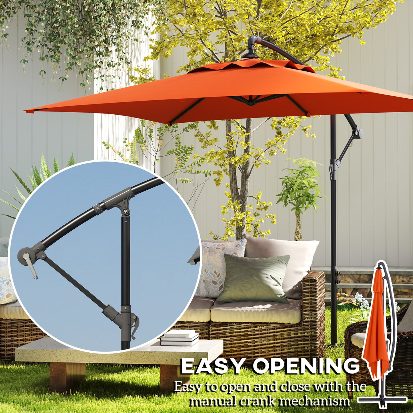 Outsunny 3(m) Cantilever Overhanging Parasol, with Cross Base - Orange