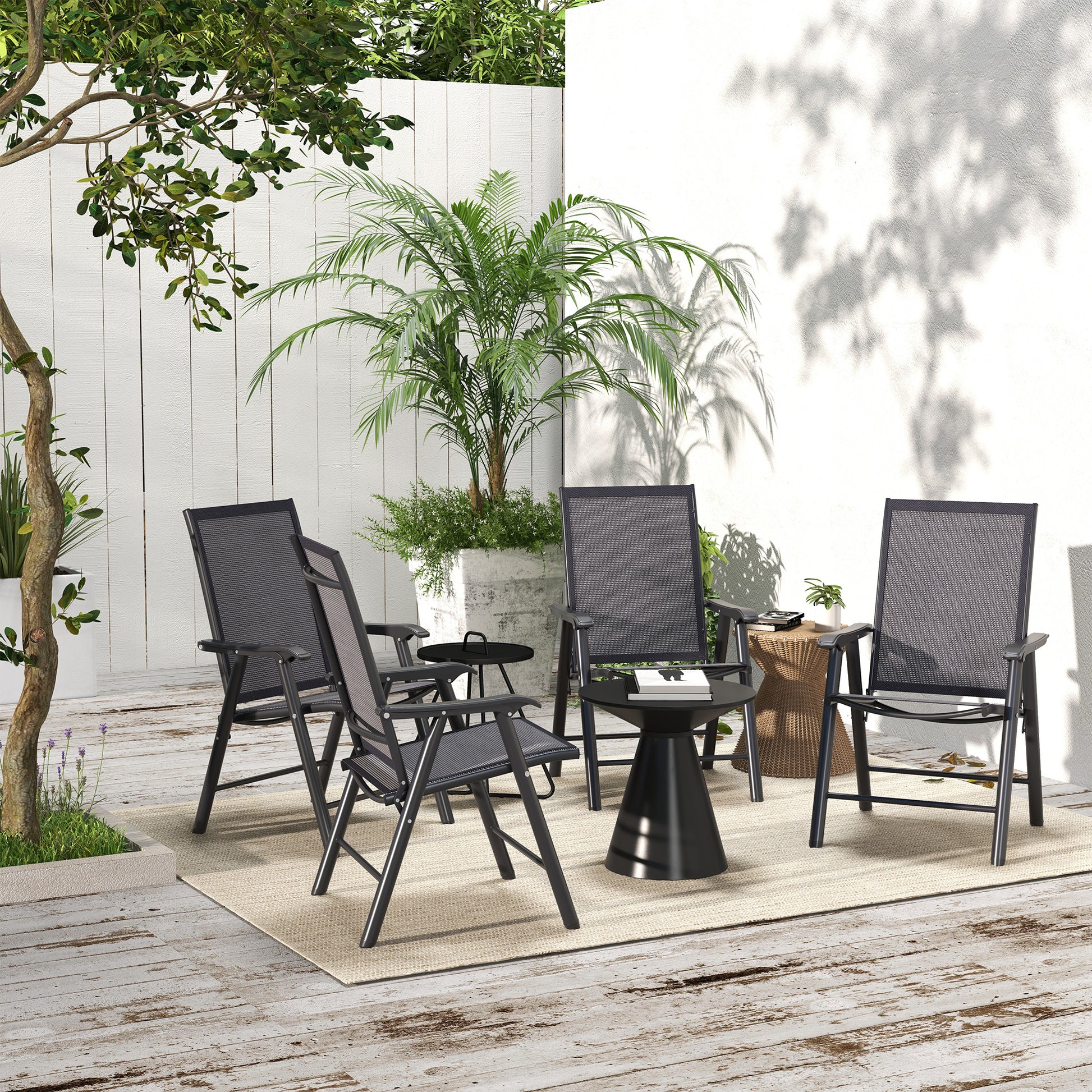 Outsunny Set of Four Folding Garden Chairs - Charcoal Grey