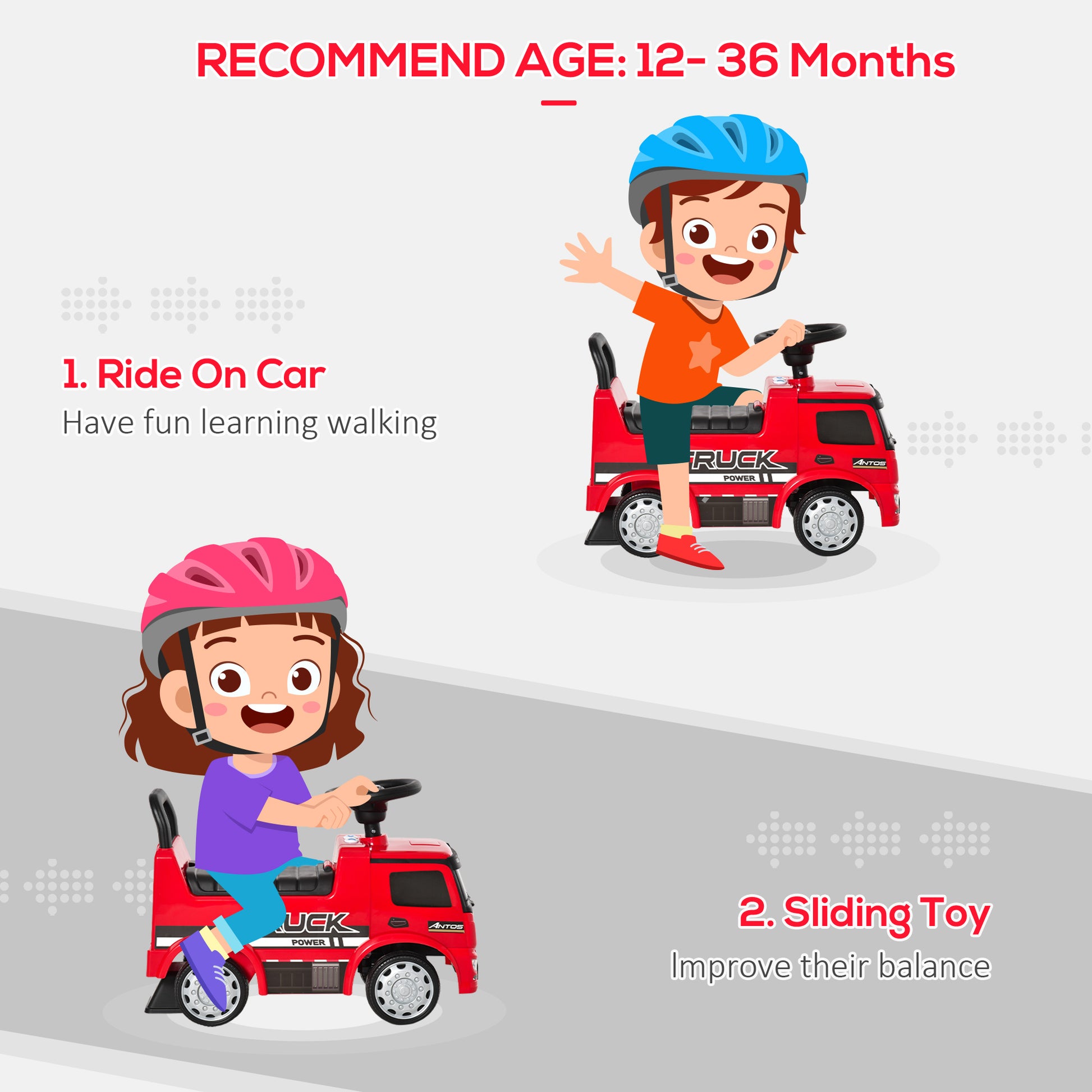 HOMCOM 3-in-1 Ride On Car Licensed Mercedes-Benz Truck Stroller Toddler Under Seat Storage Handle Steering Wheel Horn for Baby 12 - 36 Months Red