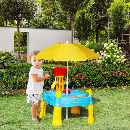 HOMCOM 2 in 1 Sand and Water Table w/ Accessories, Adjustable Parasol - Multicoloured