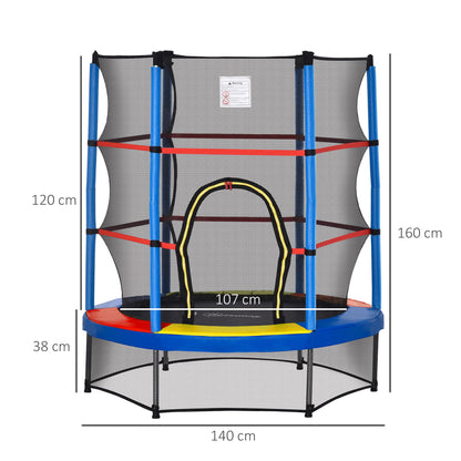 HOMCOM 5.2FT/63 Inch Kids Trampoline with Enclosure Net Steel Frame Indoor Round Bouncer Rebounder Age 3 to 6 Years Old Multi-color