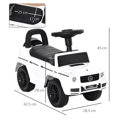 HOMCOM Aosom Compatible Baby Push Handle Sliding Car Mercedes-Benz G350 Licensed Foot to Floor Slider Stroller w/ Horn Under Seat Storage White