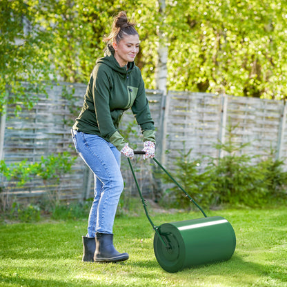 Outsunny 63 L Heavy Duty Water Or Sand Filled ?30cm Garden Steel Lawn Roller Drum - Dark Green