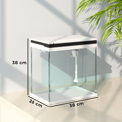 PawHut 26L Glass Fish Tank With Filter System, LED Lights, Water Pump, White