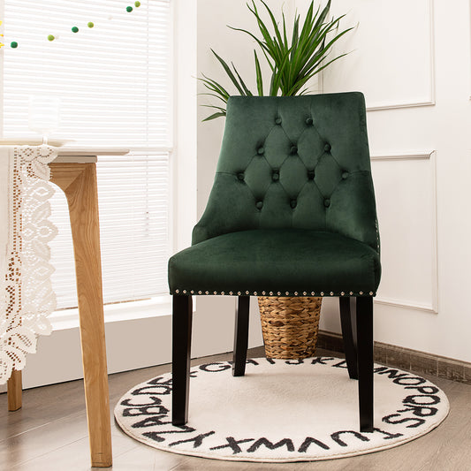 Modern Button-Tufted Velvet Studded Dining Chair with Nail head Trim-Green