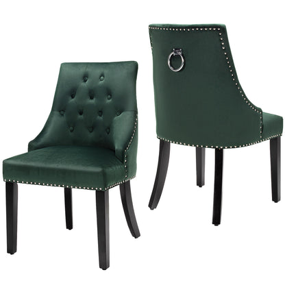 Modern Button-Tufted Velvet Studded Dining Chair with Nail head Trim-Green