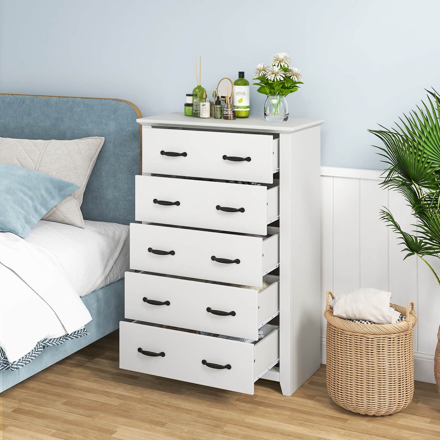 Dresser Vertical Chest of Drawers with 5 Pull-out Drawers-White