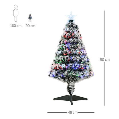 HOMCOM 3ft 90cm Green/White Artificial Christmas Tree W/ Prelit LED
