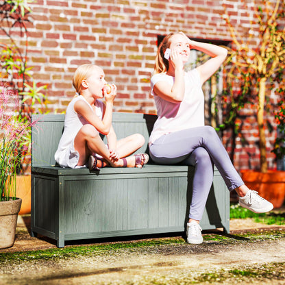 Outsunny Wood Storage Bench for Patio Furniture, Outdoor Garden Seating Tools, Grey