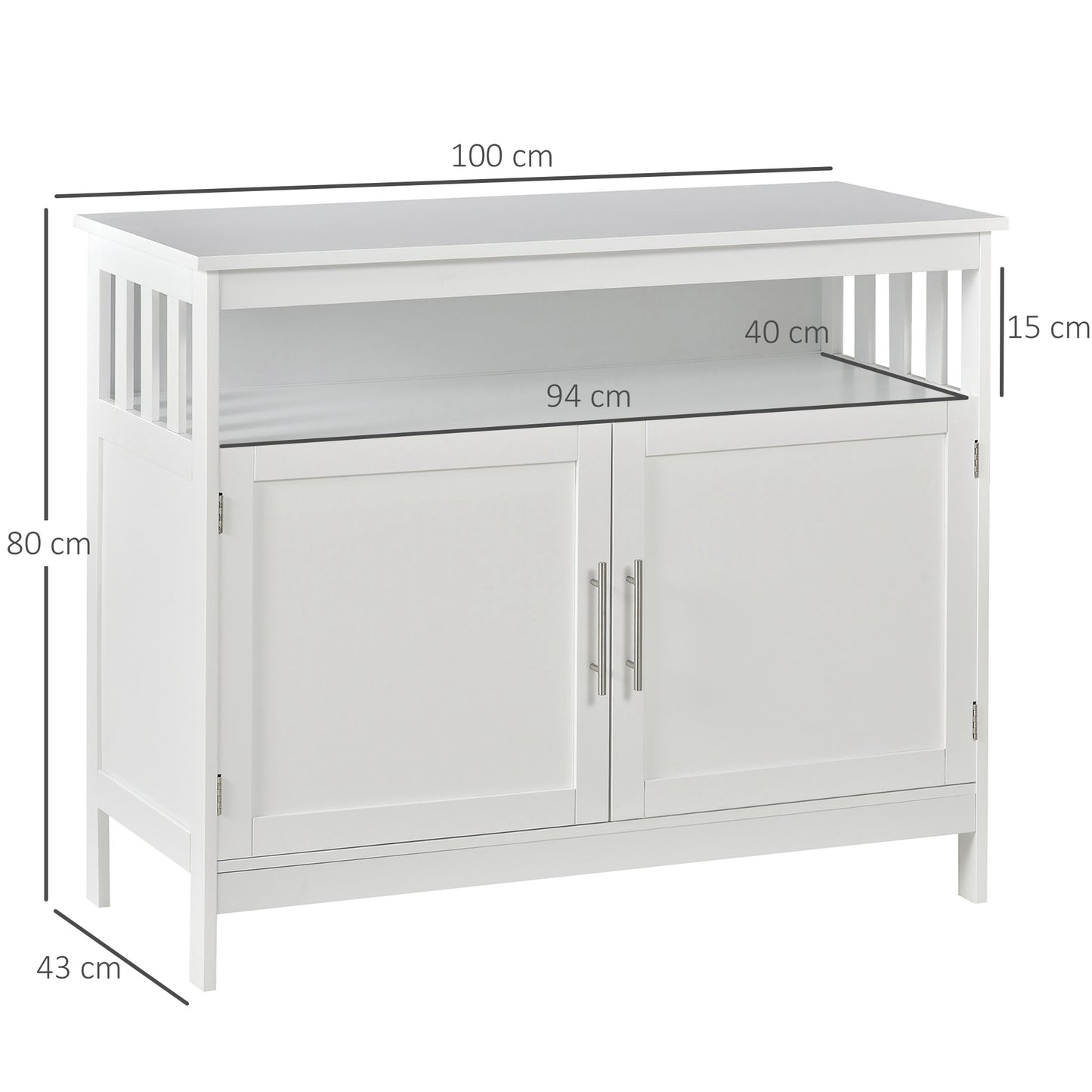 HOMCOM Kitchen Console Table/Buffet Sideboard/Wooden Storage Table with 2-Level Cabinet and Open Shelf, White