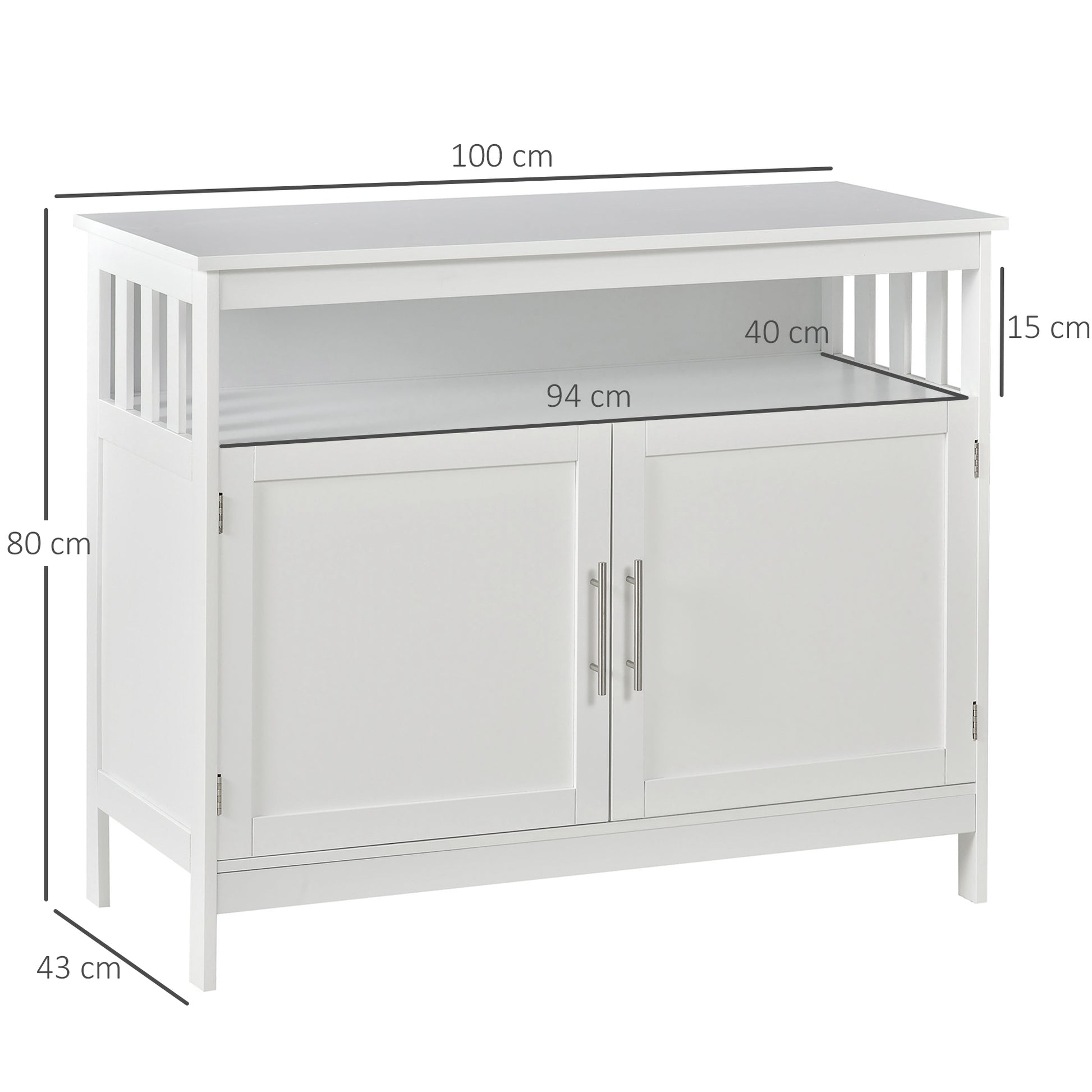 HOMCOM Kitchen Console Table/Buffet Sideboard/Wooden Storage Table with 2-Level Cabinet and Open Shelf, White