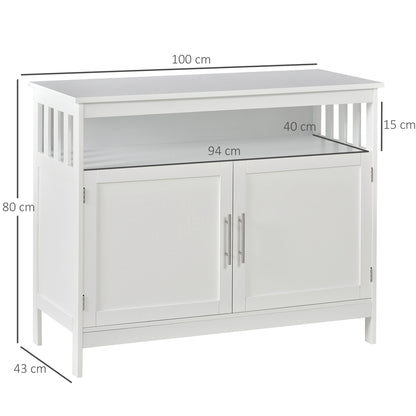 HOMCOM Kitchen Console Table/Buffet Sideboard/Wooden Storage Table with 2-Level Cabinet and Open Shelf, White