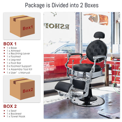 Height Adjustable 360° Swivel Vintage Salon Barber Chair-Black
