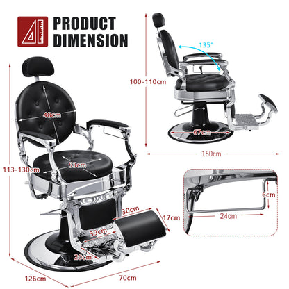 Height Adjustable 360° Swivel Vintage Salon Barber Chair-Black