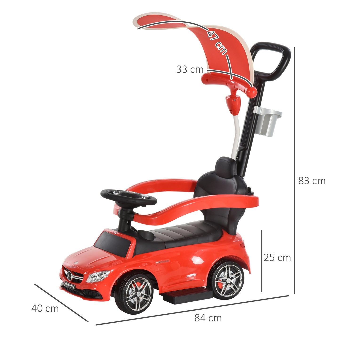 HOMCOM 3 in 1 Ride On Push Along Car Mercedes Benz for Toddlers Stroller Sliding Walking Car with Sun Canopy Horn Safety Bar Cup Holder Ride on Toy