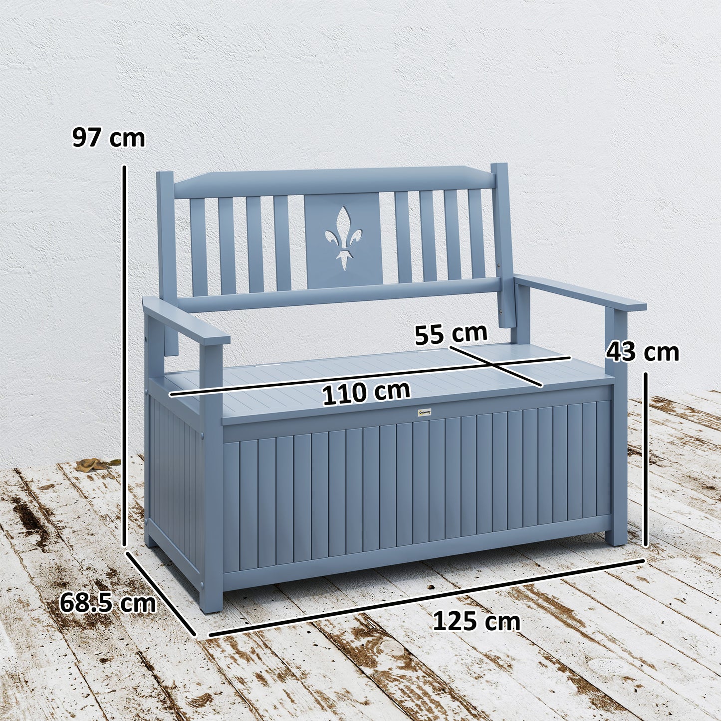 Outsunny Two-Seater Wooden Storage Bench - Grey