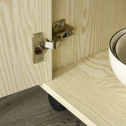 HOMCOM Microwave Stand, Modern Kitchen Storage Unit, Trolley Cart Sideboard w/ Cabinet, Locking Wheels, Shelf for Living Room, Dining Room -Oak Tone