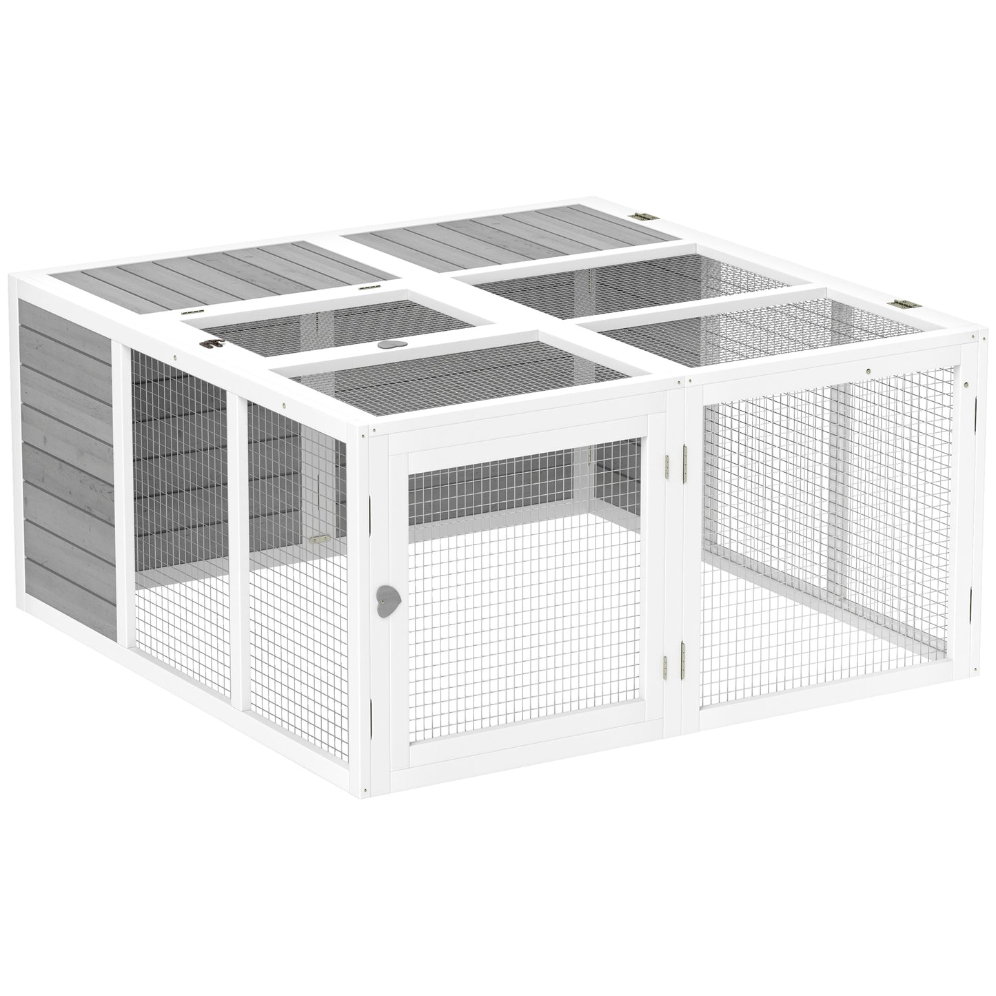 PawHut Rabbit Hutch with Openable Foldable Roof, Light Grey