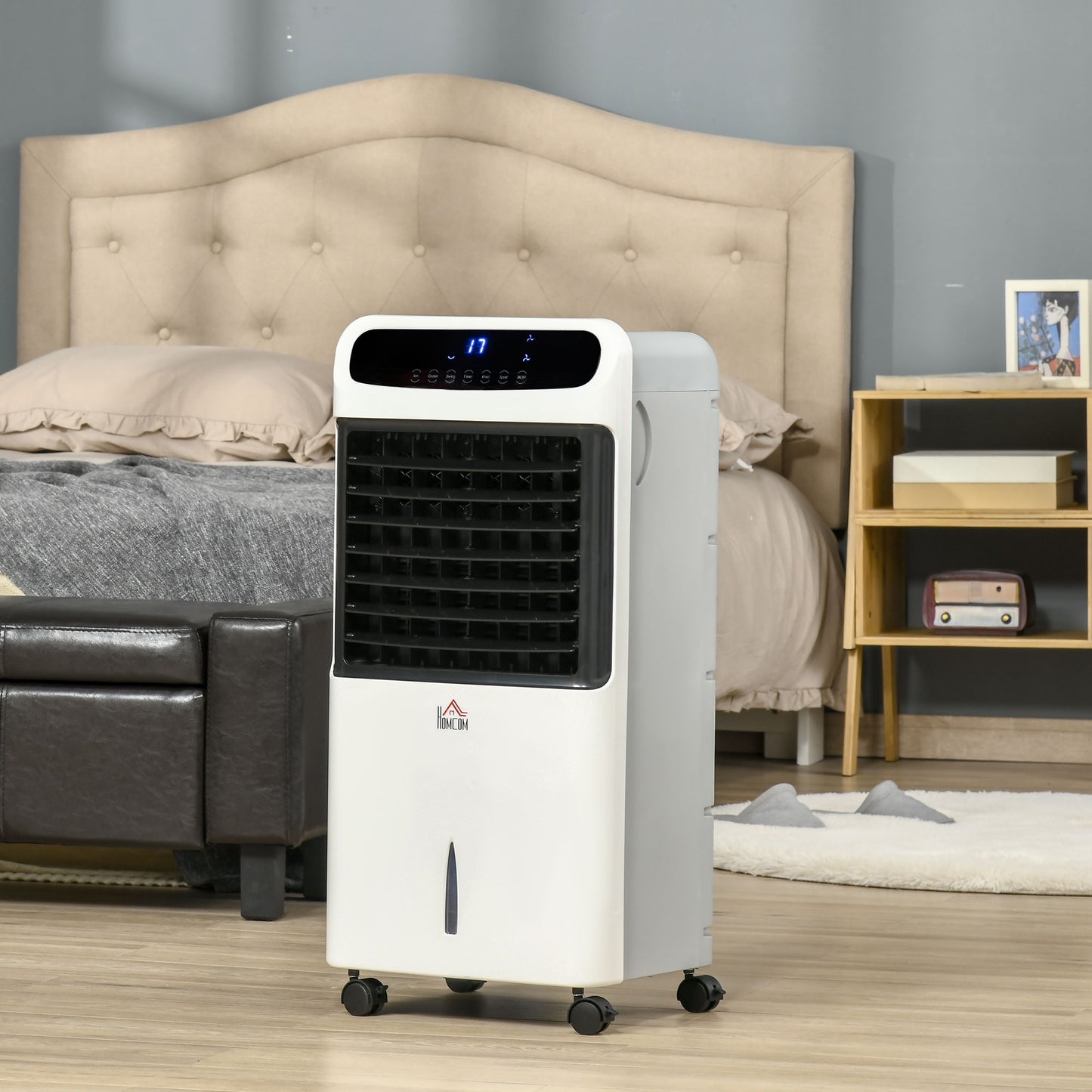 HOMCOM 32" Mobile Air Cooler, Evaporative Anion Ice Cooling Fan Water Conditioner Humidifier Unit w/3 Modes, Remote Controller, Timer for Home Bedroom