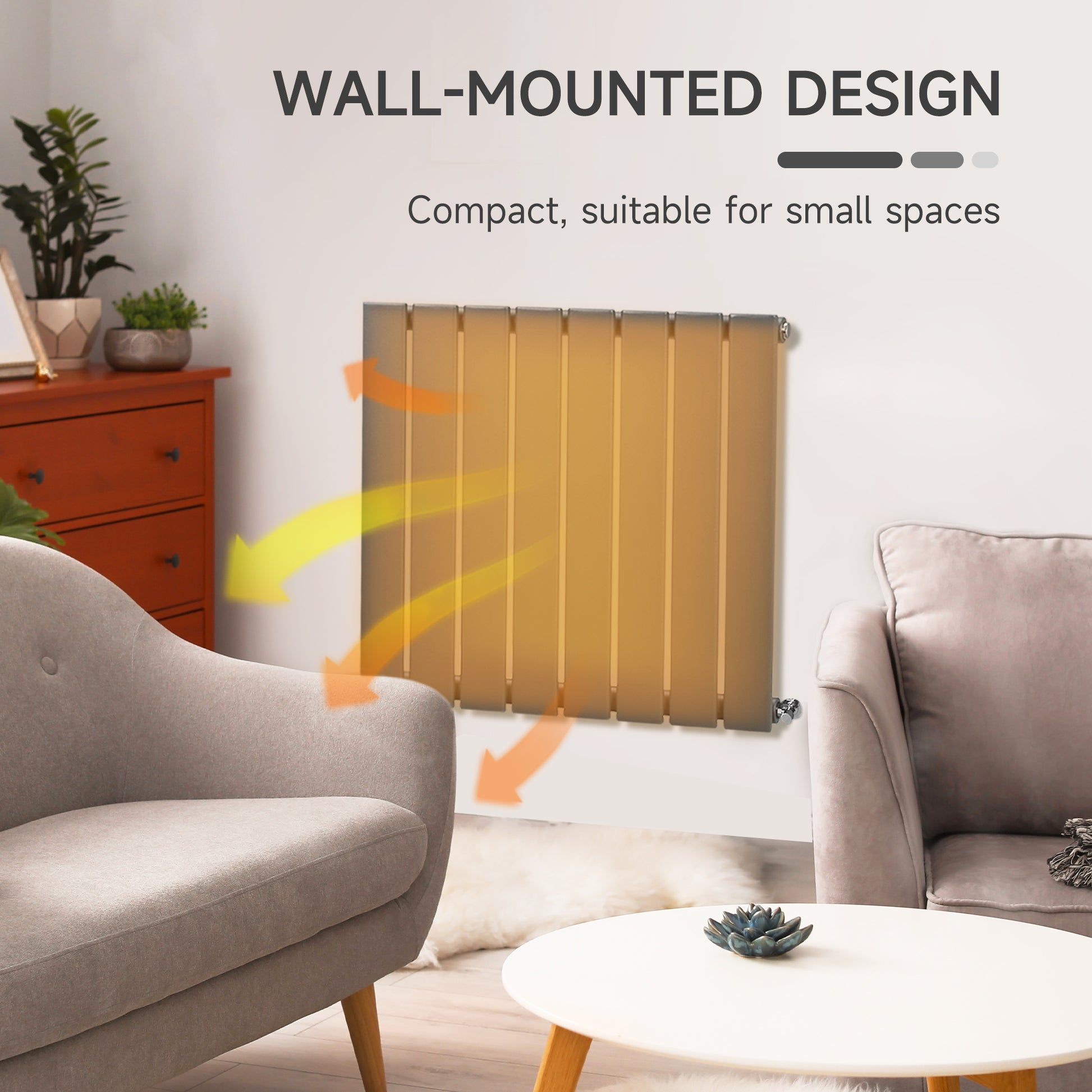 HOMCOM 60 x 60cm Space Heater, Water-filled Heater for Home, Single-layer Horizontal Designer Radiators, Quick Warm up Living room, Study Garage Grey