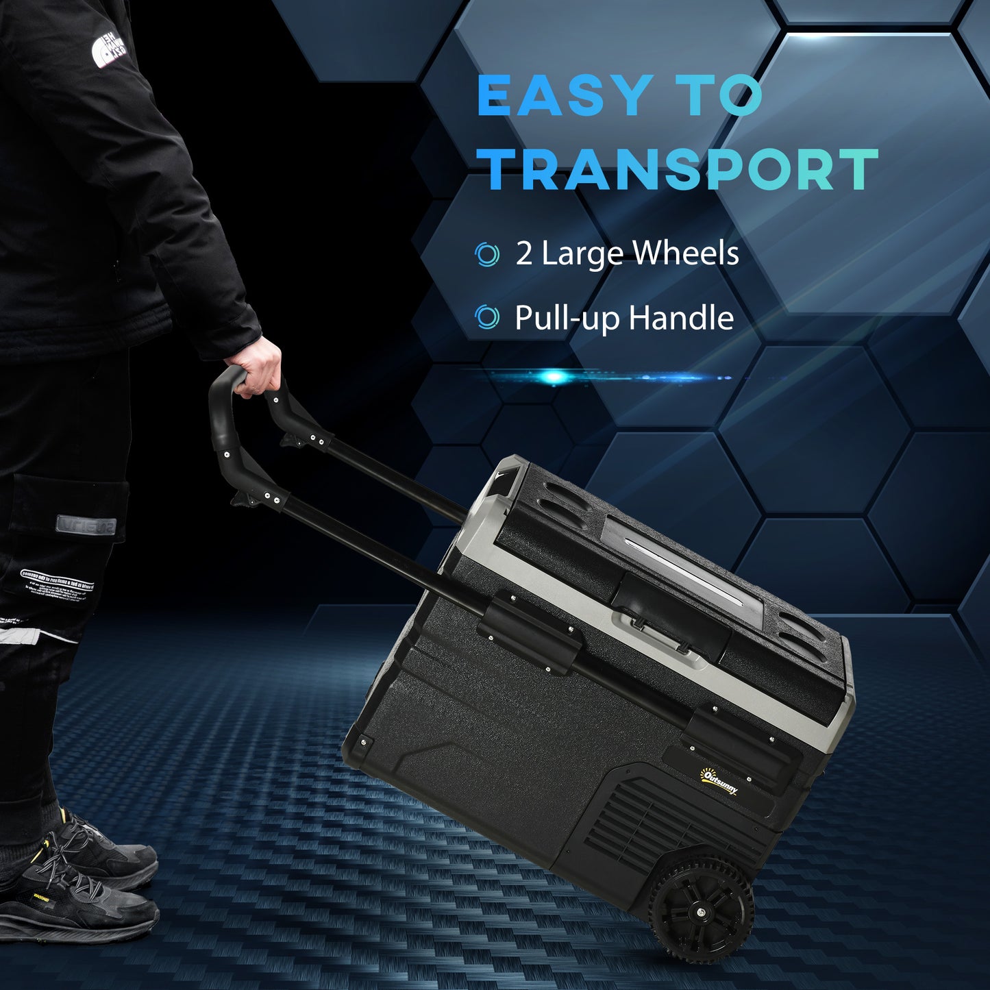 Outsunny 40L Car Refrigerator, Portable Compressor Cooler Box, Fridge Freezer with Inner LED Light & Foldable Handles, 12/24V DC and 110-240V AC