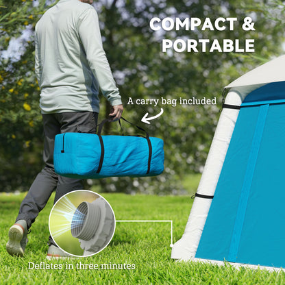 Outsunny Inflatable Camping Tent w/ Hand Pump, Easy Setup 1/2 Person Blow Up Tent Waterproof 190T Taffeta w/ Mesh Windows, Doors and Carry Bag, Light Blue