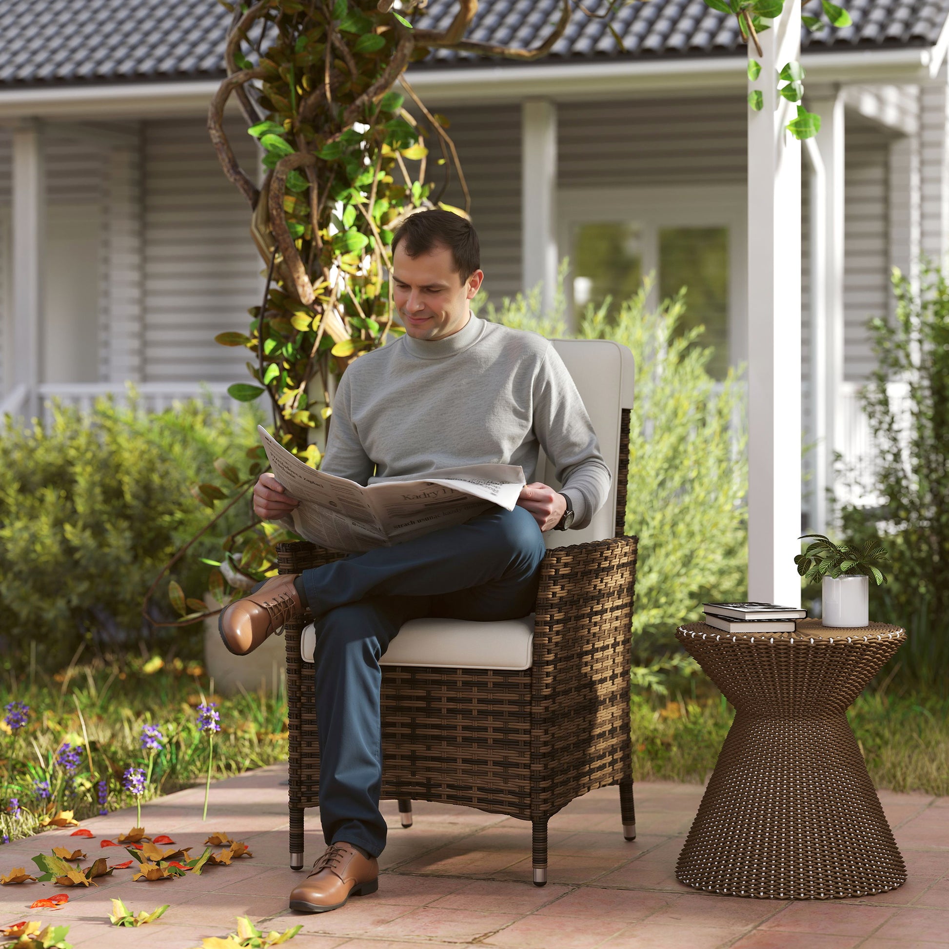 Outsunny 105°-150° Reclining Rattan Chair - Cream