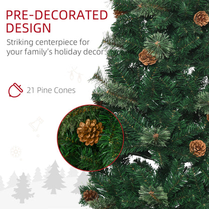 HOMCOM 5.5' Tall Pencil Slim Artificial Christmas Tree with Realistic Branches, 412 Tip Count and 21 Pine Cones, Pine Needles Tree, Xmas Decoration
