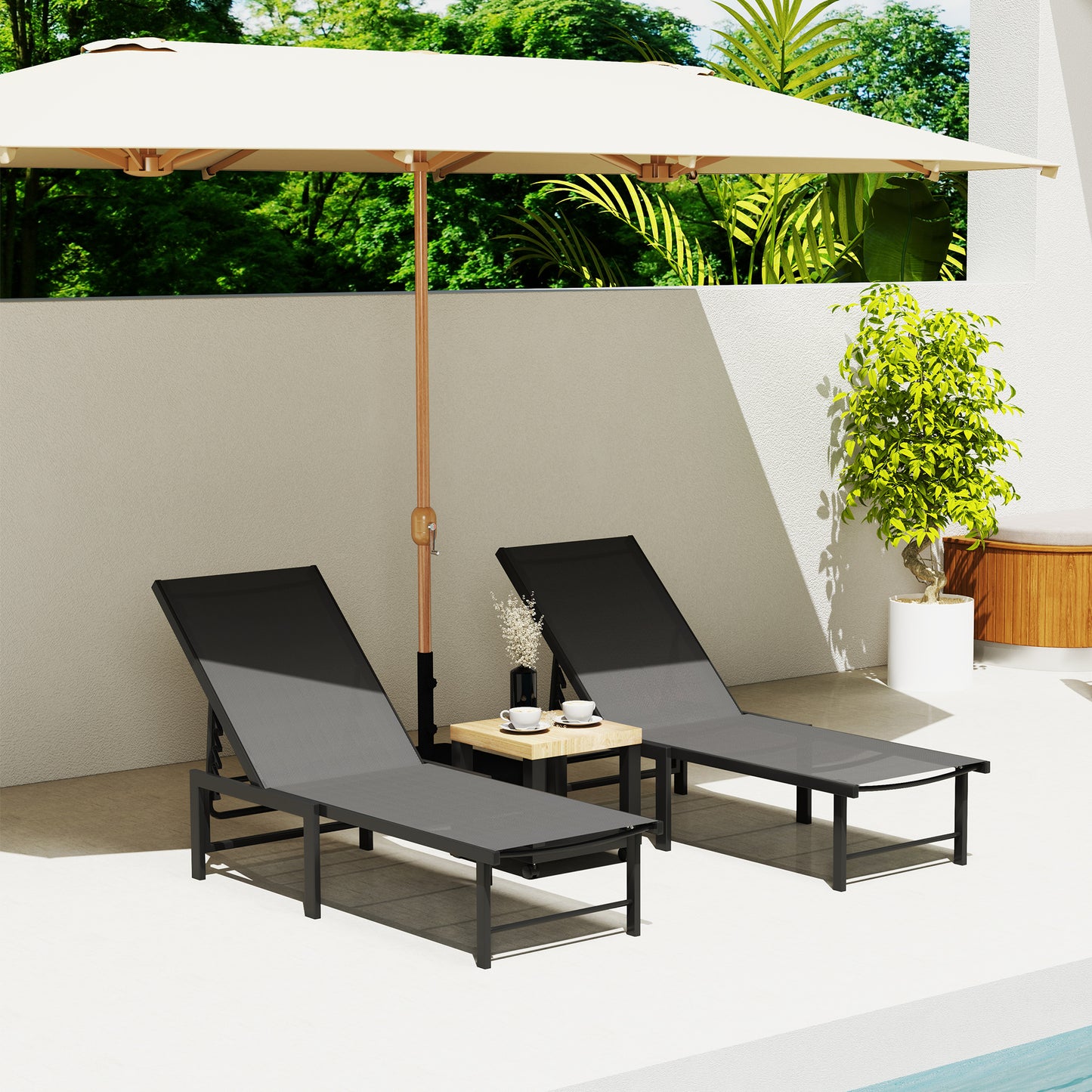Outsunny Set of Two Reclining Sun Loungers - Grey