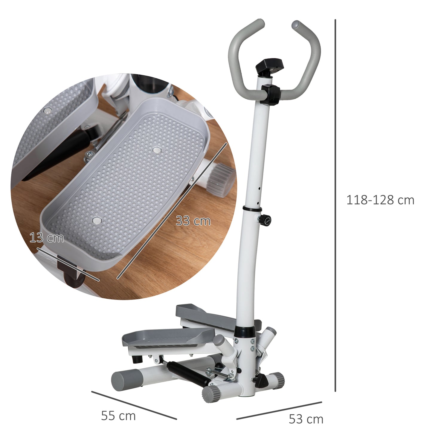 HOMCOM Adjustable Twist Stepper Aerobic Ab Exercise Fitness Workout Machine w/ LCD Screen, Height Adjust Handlebars for Home Gym, White