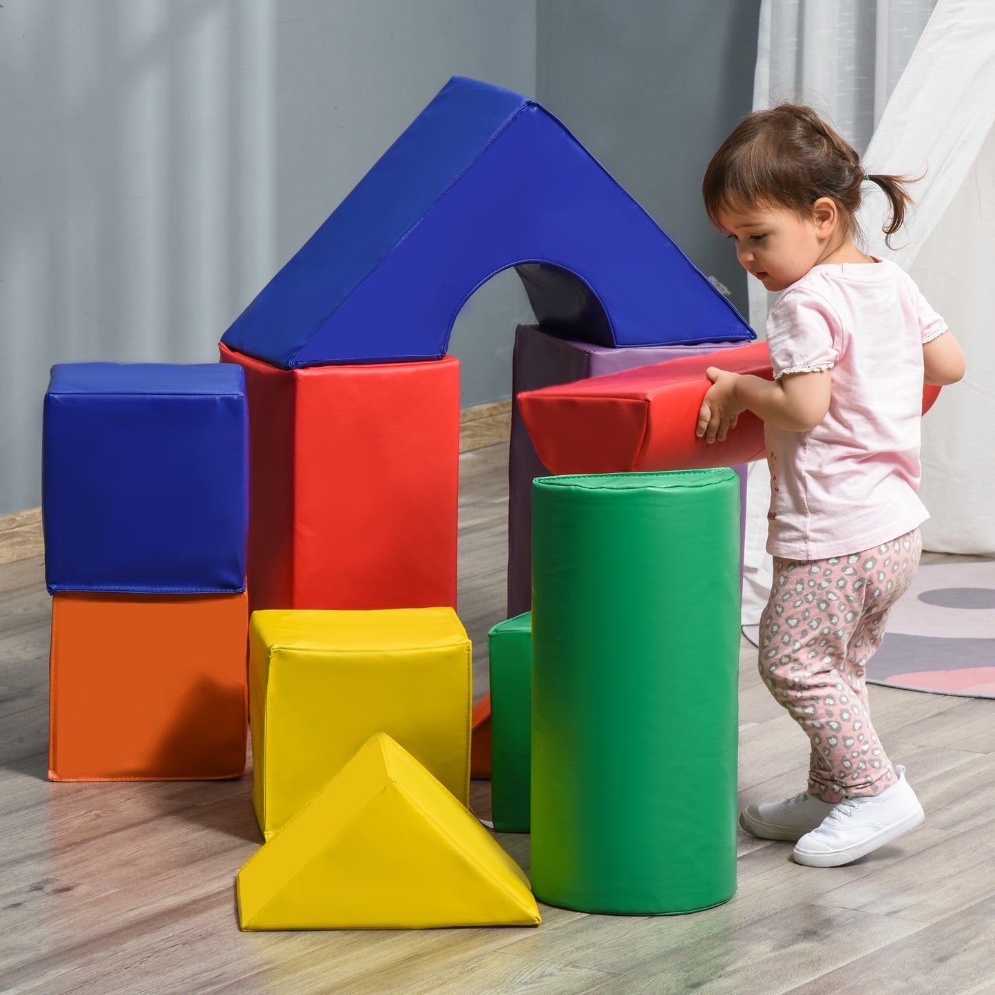 HOMCOM 11 Piece Soft Play Blocks Kids Climb and Crawl Gym Toy Foam Building and Stacking Blocks Non-Toxic Learning Play Set Activity Toy Brick