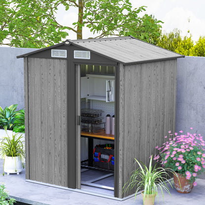 Outsunny 4.3 x 5ft Outdoor Garden Storage Shed - Grey Wood Effect