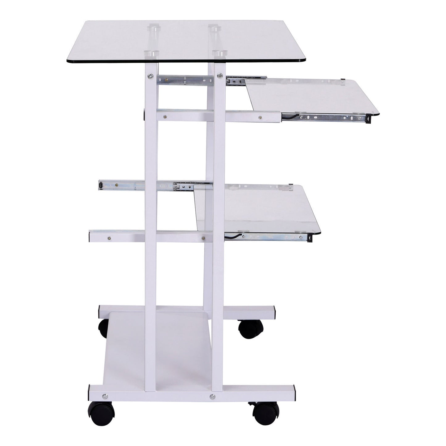 HOMCOM Computer Desk Glass Table Workstation Laptop pc desk mobile  with wheels White