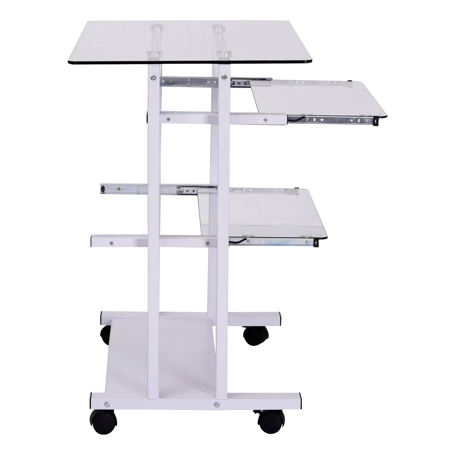 HOMCOM Computer Desk Glass Table Workstation Laptop pc desk mobile  with wheels White