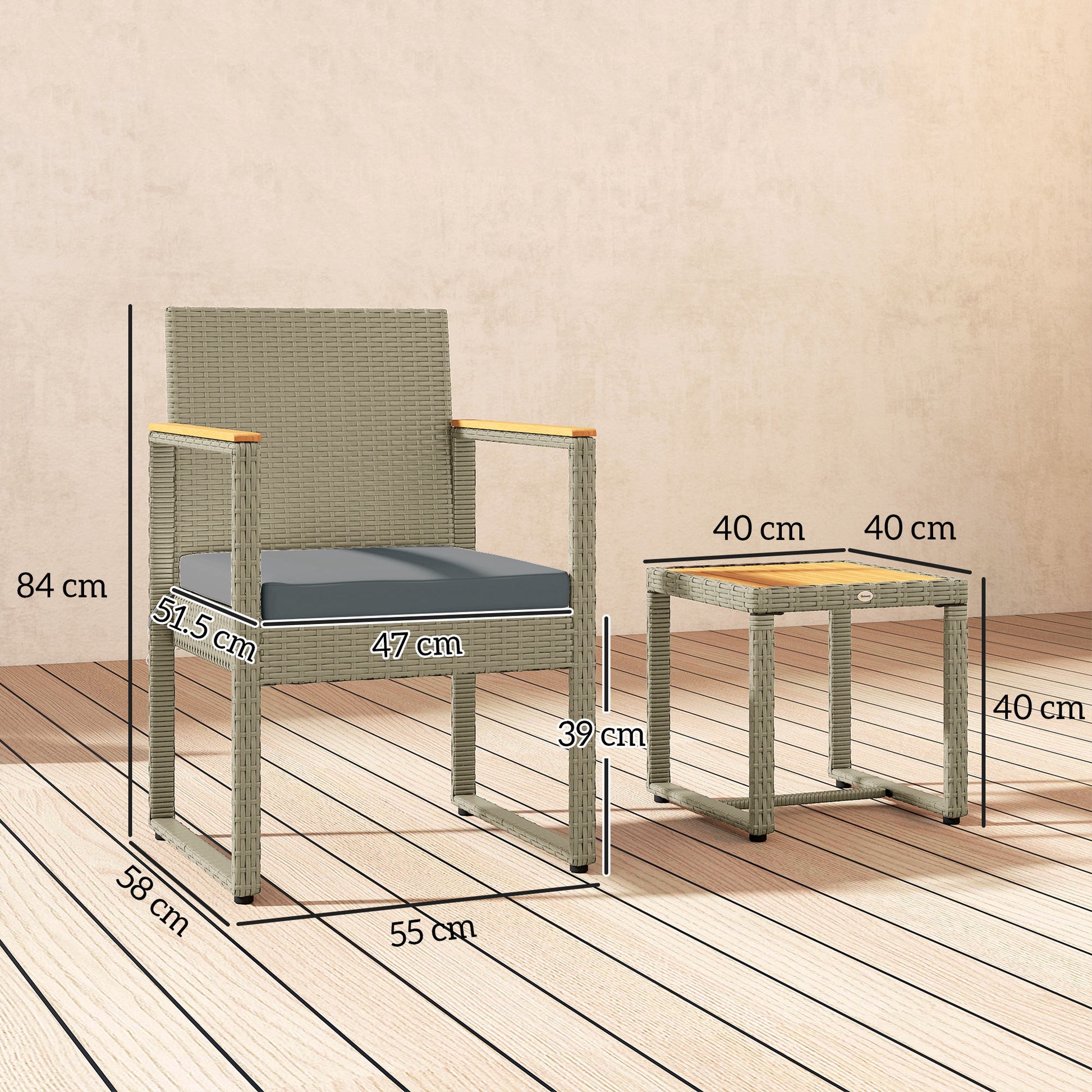 Outsunny Three-Piece Rattan Chair Set - Grey