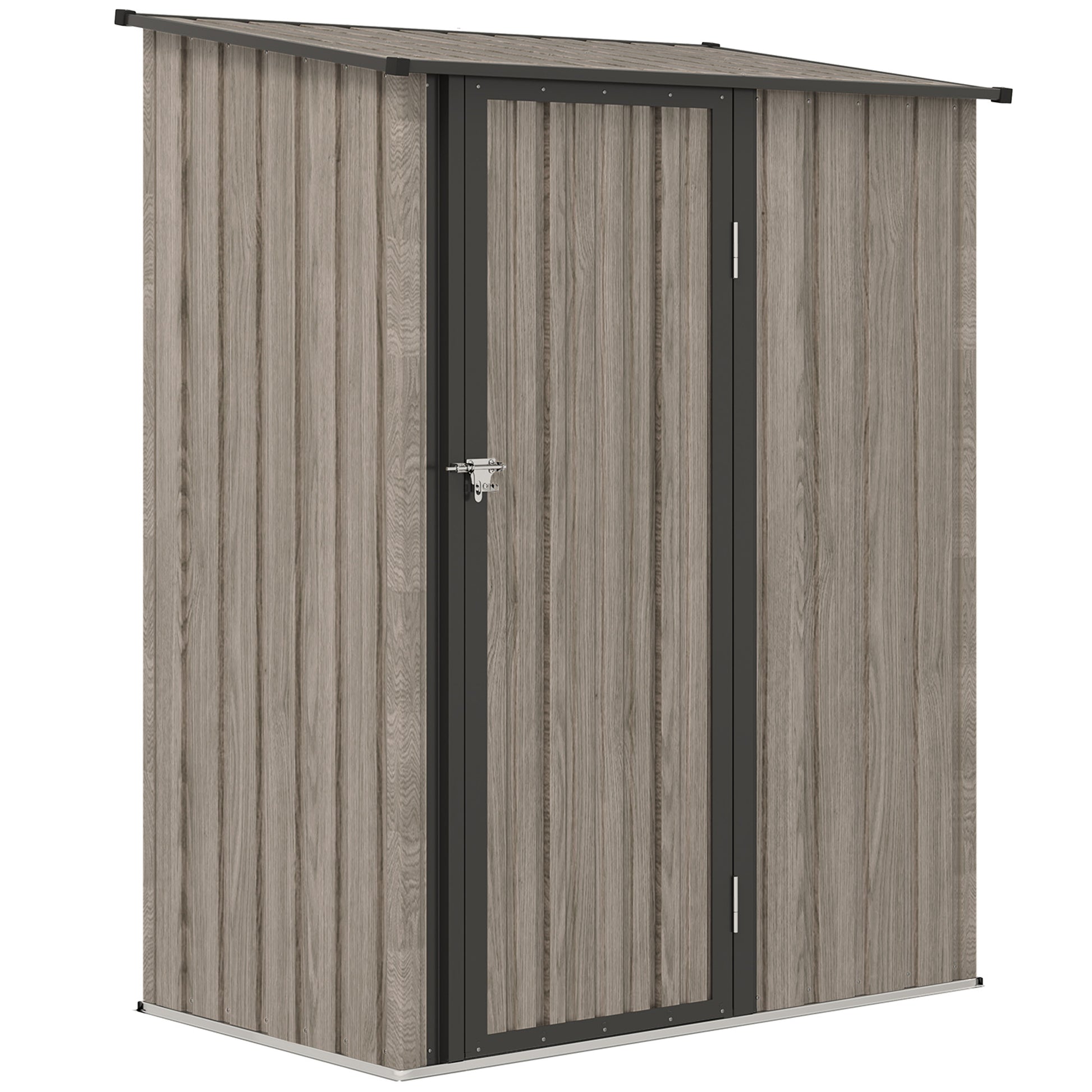 Outsunny 5ft x 3ft Metal Garden Storage Shed, Outdoor Tool Shed with Sloped Roof, Lockable Door for Tools, Equipment, Light Grey