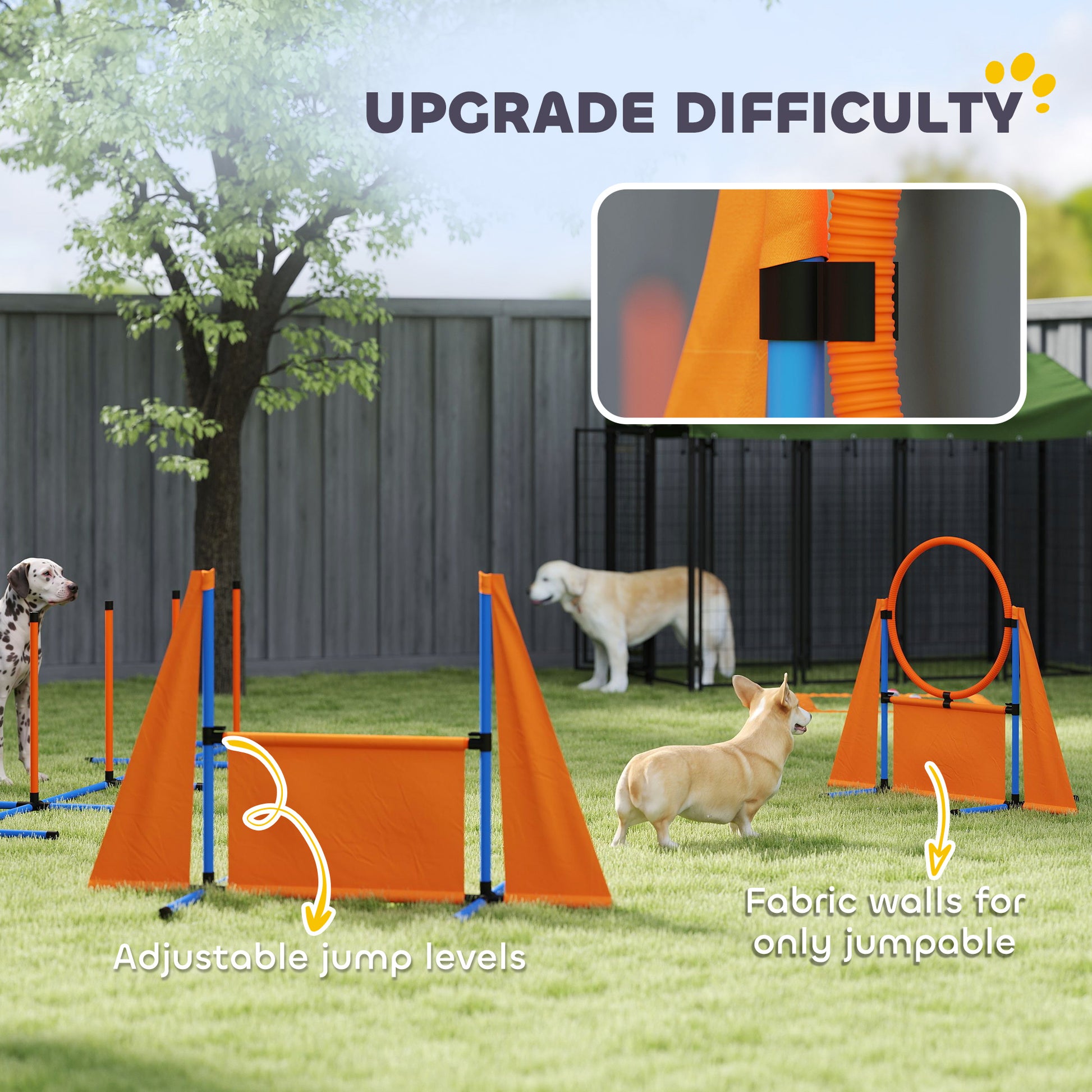 PawHut 6-Piece Dog Agility Equipment Set with Weave Poles, Jump Ring, Hurdle, Pause Box, Bag, Orange