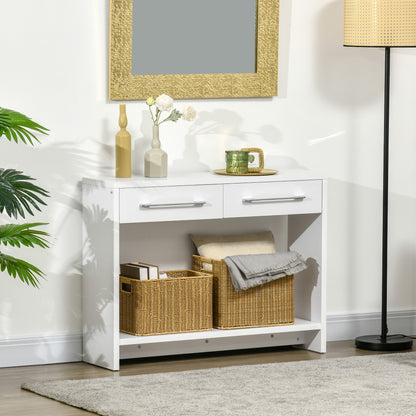 HOMCOM Console Table with Shelf and  Drawer, Contemporary Hallway Table for Living Room, Entryway, White