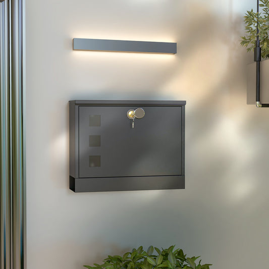 HOMCOM Wall Mounted Letterbox, Weatherproof Post Box, Modern Mailbox with 2 Keys and Viewing Windows, Easy to Install