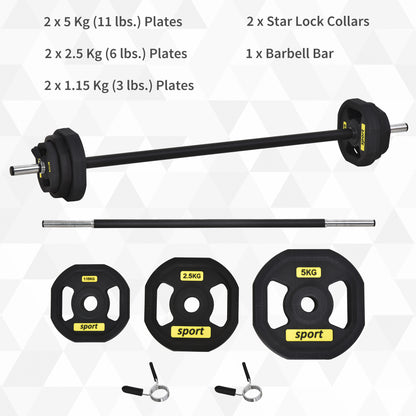HOMCOM 20KGS Adjustable Barbell Set Plate Bar Clamp Rod Home Gym Sports Area Exercise Ergonomic Black