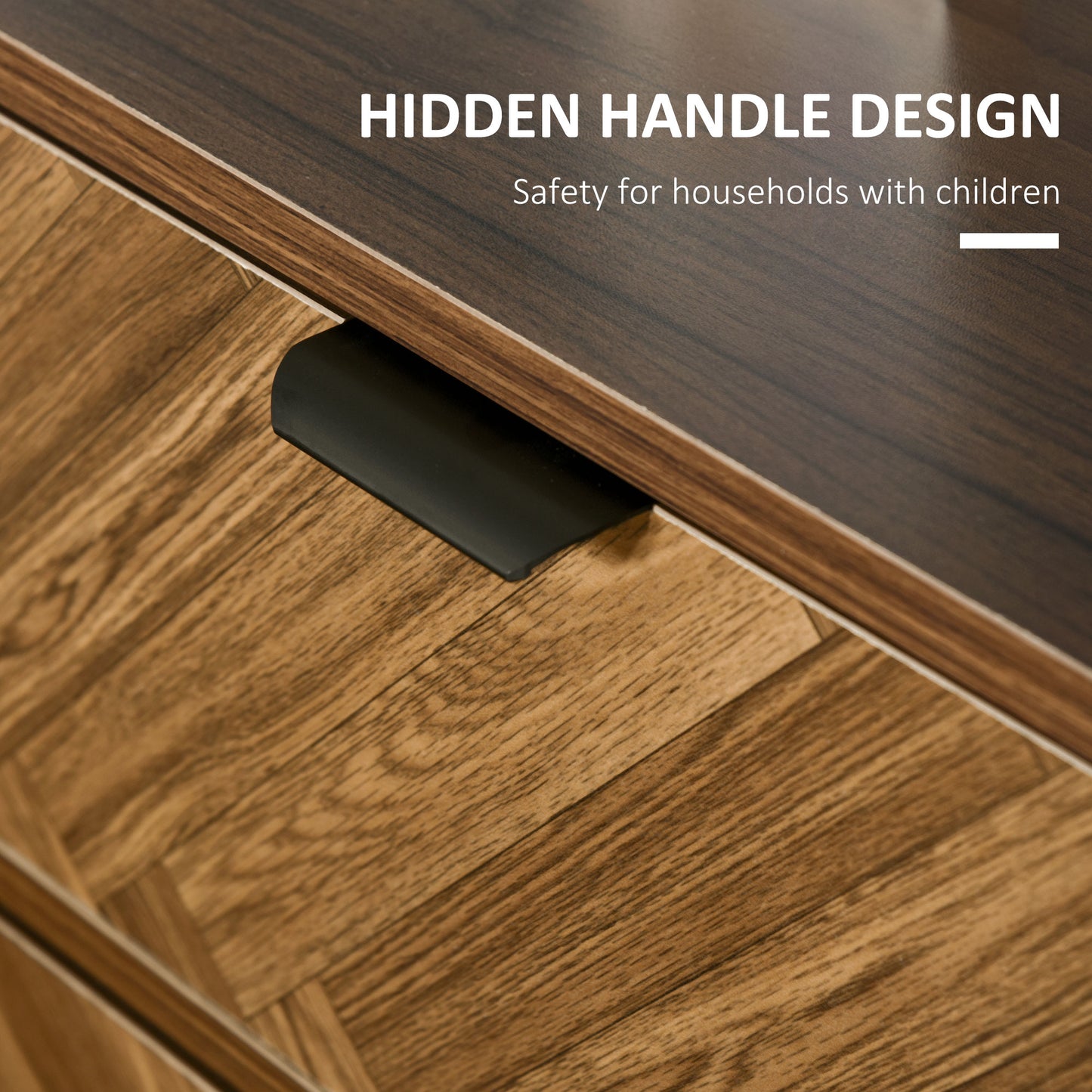 HOMCOM Side Cabinet Home Organizer with 2 Storage Drawer Unit, Hidden Handle for Bedroom, Living Room, Herringbone Pattern, Walnut Brown