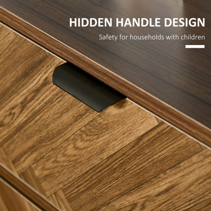 HOMCOM Side Cabinet Home Organizer with 2 Storage Drawer Unit, Hidden Handle for Bedroom, Living Room, Herringbone Pattern, Walnut Brown
